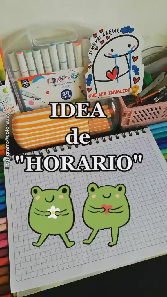 This may contain: there is a notebook with two frogs on it and the words idea de horario written in spanish