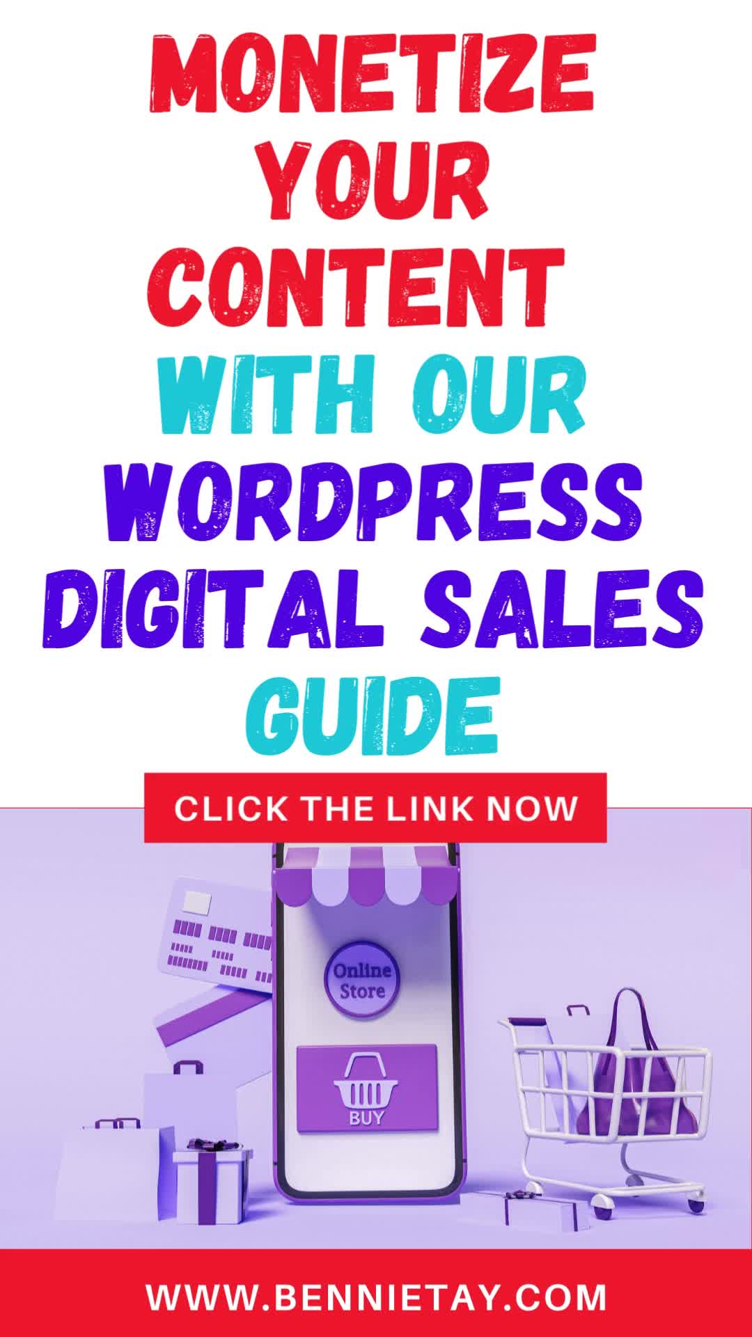 This may contain: an advertisement for wordpress with the title how to monetize your content with our wordpress digital sales guide