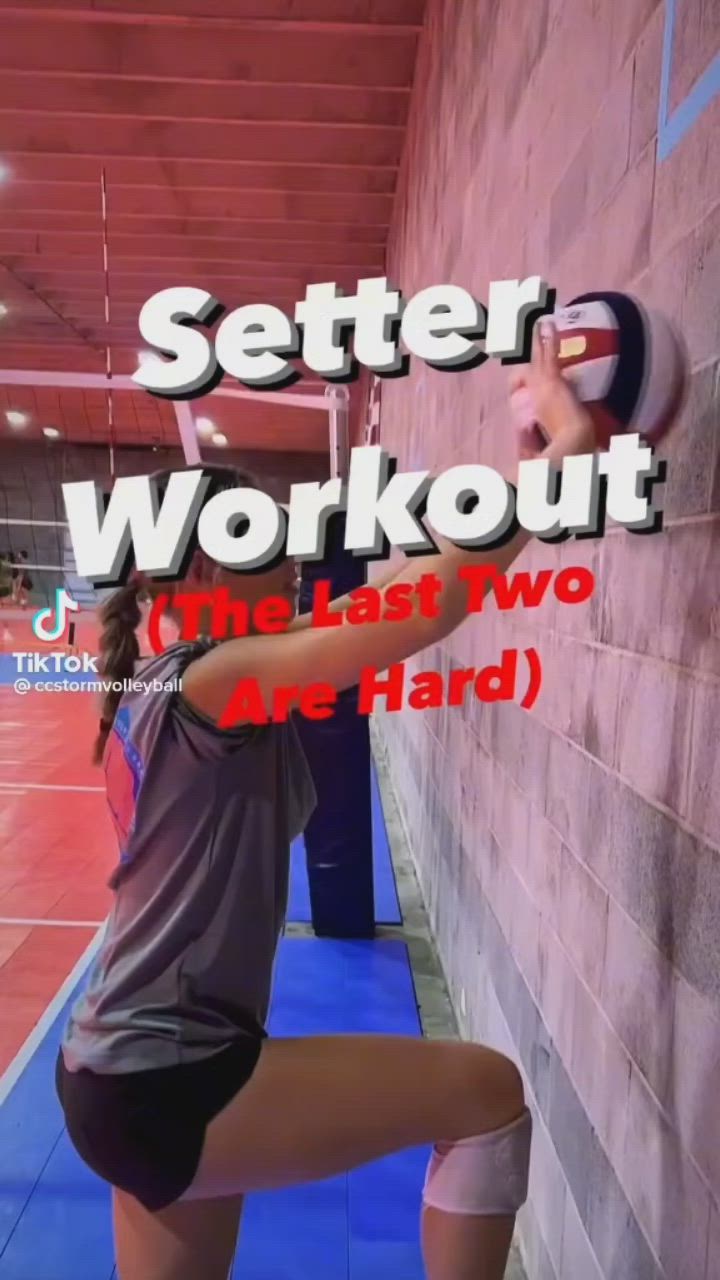 This may contain: a woman stretching her legs in front of a wall with the words, setter workout that last two are hard