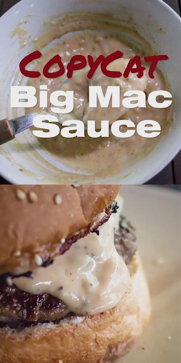 This may contain: two pictures with the words copycat and big mac sauce