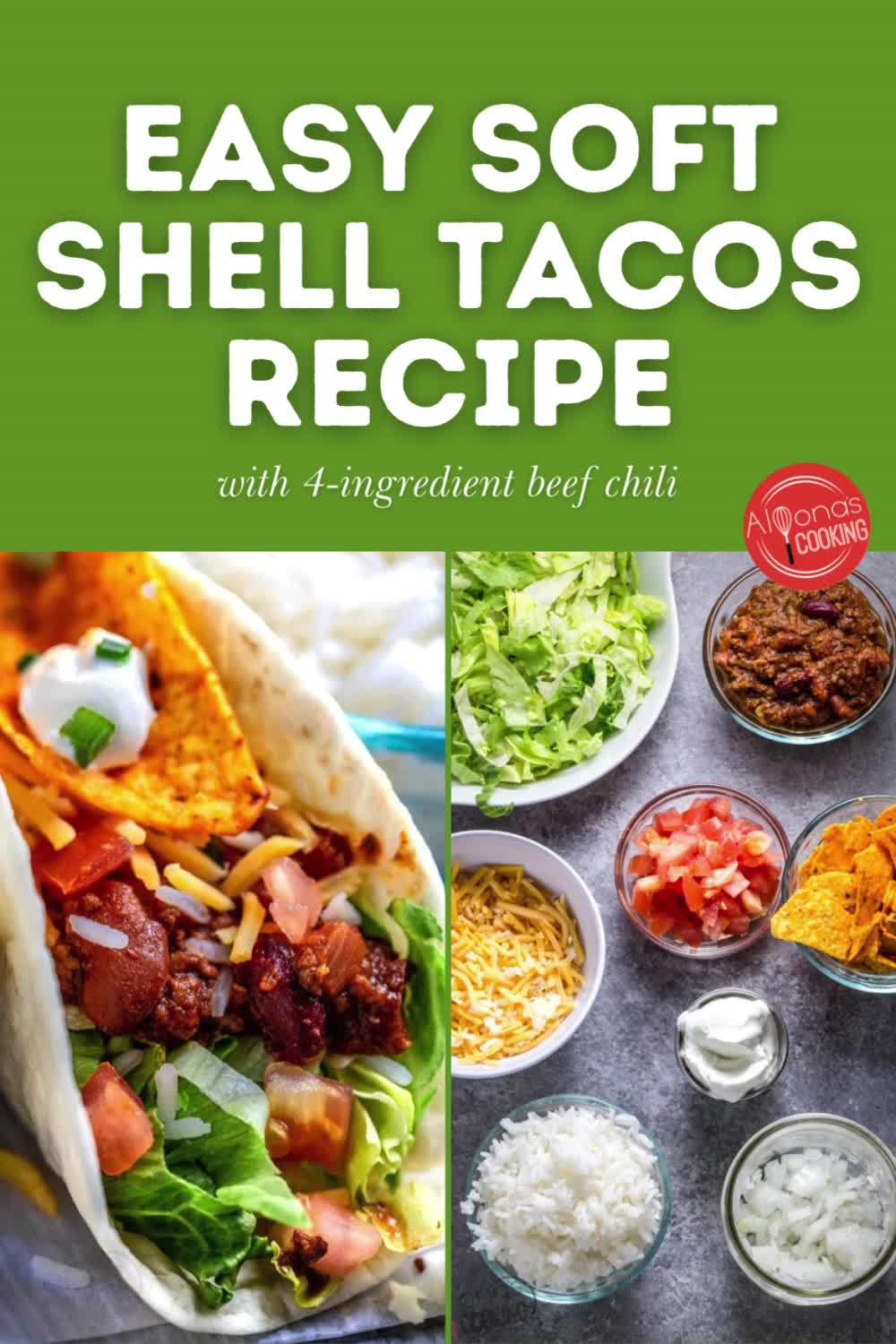 This contains: Softshell tacos can be dressed so many ways but this 4 ingredient beef and beans base make for one of the biggest staples you probably never knew about! Make a batch of these tacos in advance for a quick lunch idea or easy Friday night dinner recipe. This 4 ingredient beef chili can also be used in so many different ways, like taco salads, beef tacos, a bowl of hot chili, or over the perfect rice! Click here to try this easy mexican recipe.