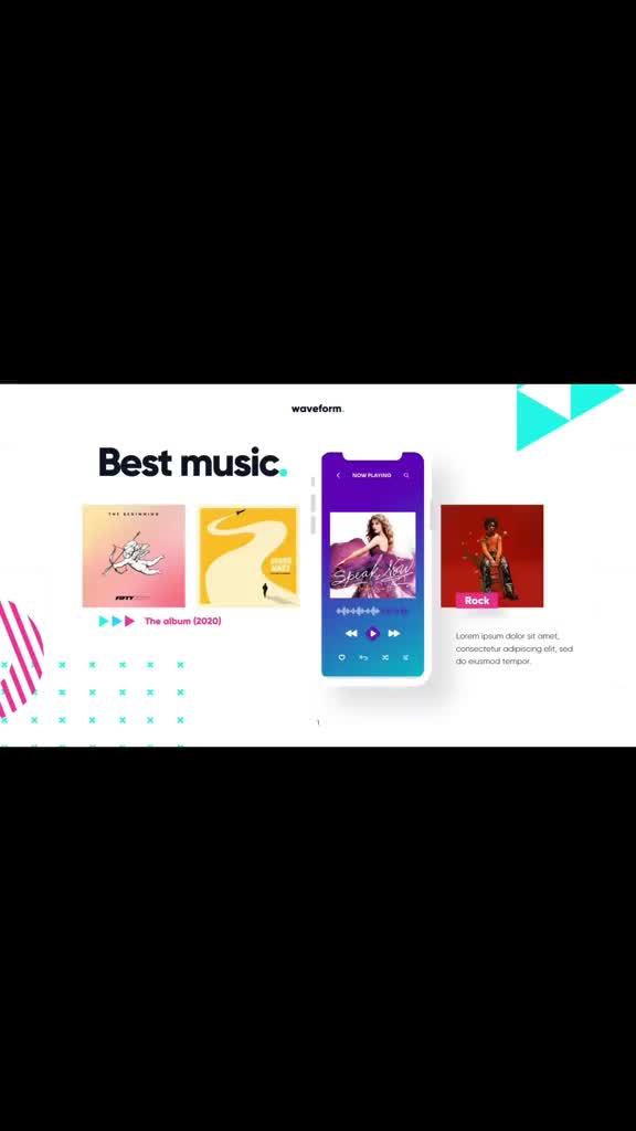 This may contain: an advertisement for the best music app in the world, with images and text on it