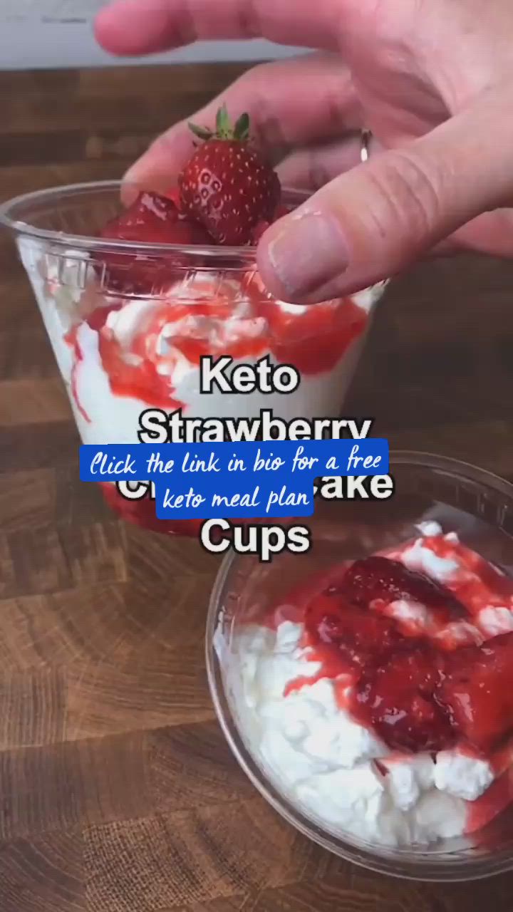 This contains an image of: no bake strawberry cheesecake cups