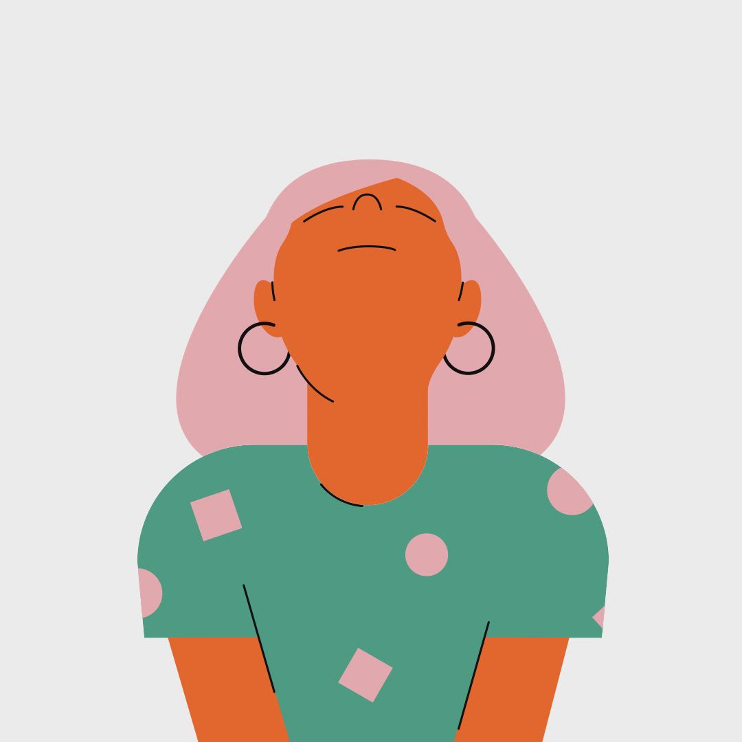 This may contain: an illustration of a woman's head with her eyes closed and hands behind her back