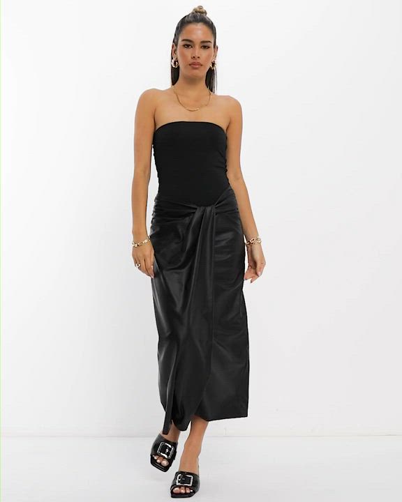 Dresses by ASOS DESIGN Am I... the drama? Bandeau style Pu skirt Twist detail Regular fit