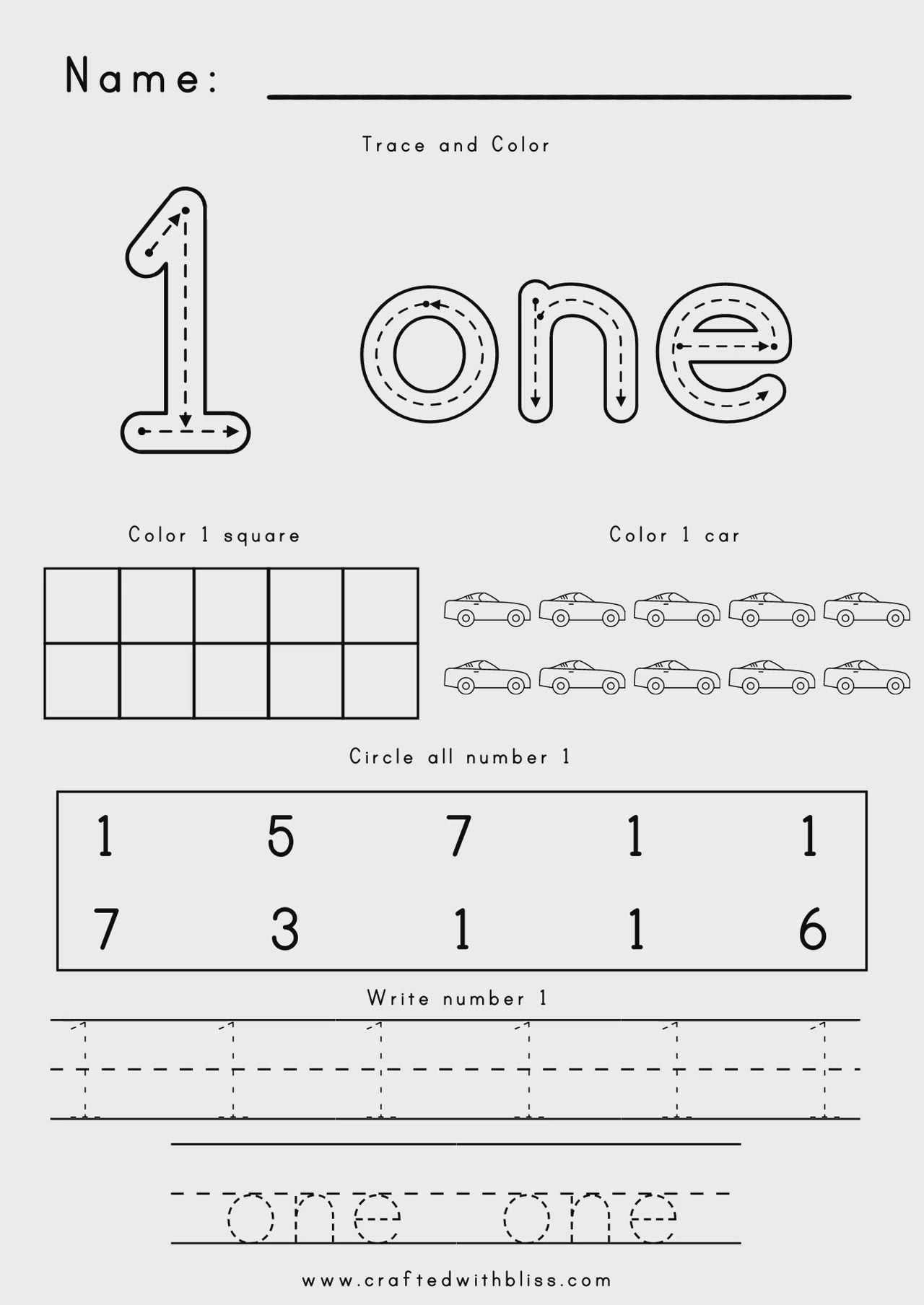 This may contain: the number one worksheet for children to practice numbers 1 - 10, including