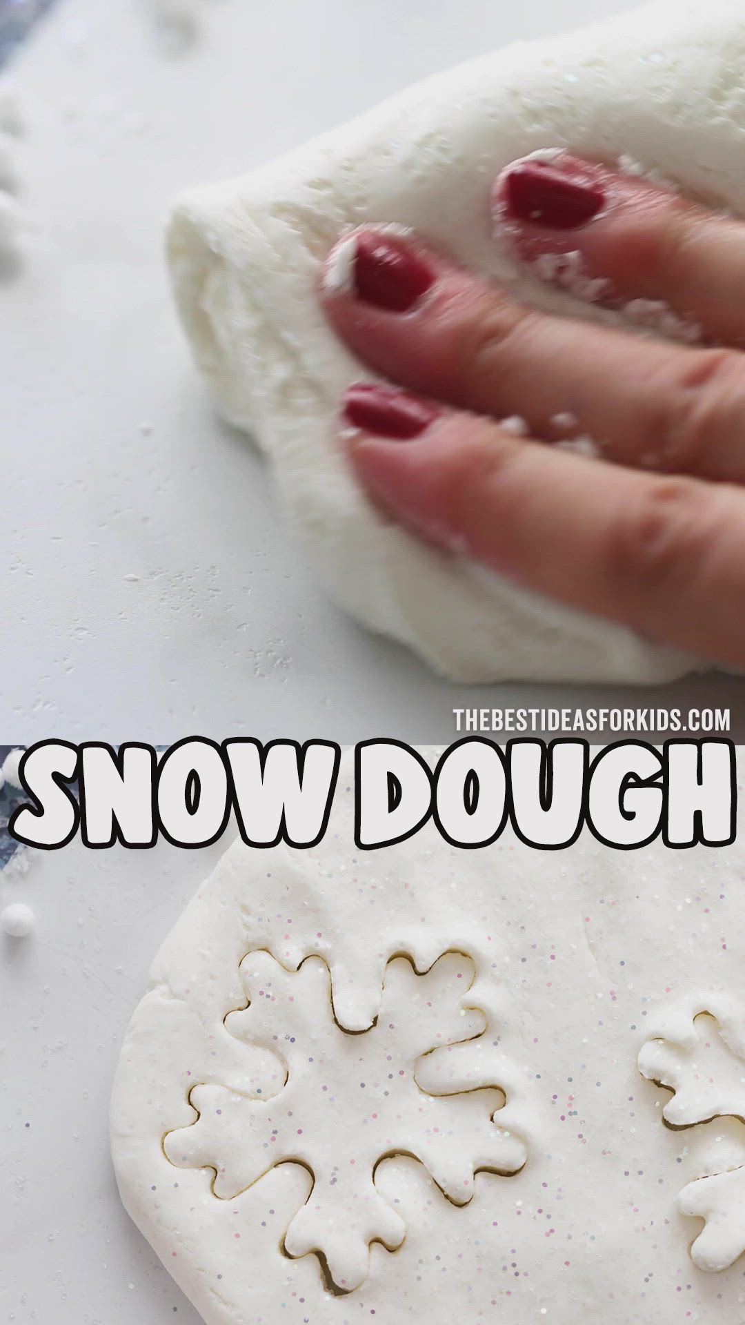 This may contain: two snow doughnuts sitting on top of a white plate with the words, snow doughnuts