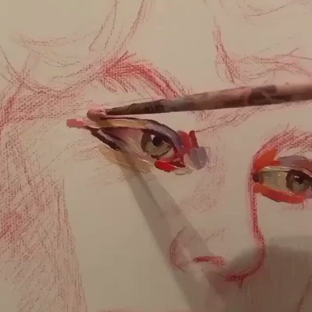 This may contain: a woman's face is drawn with colored pencils