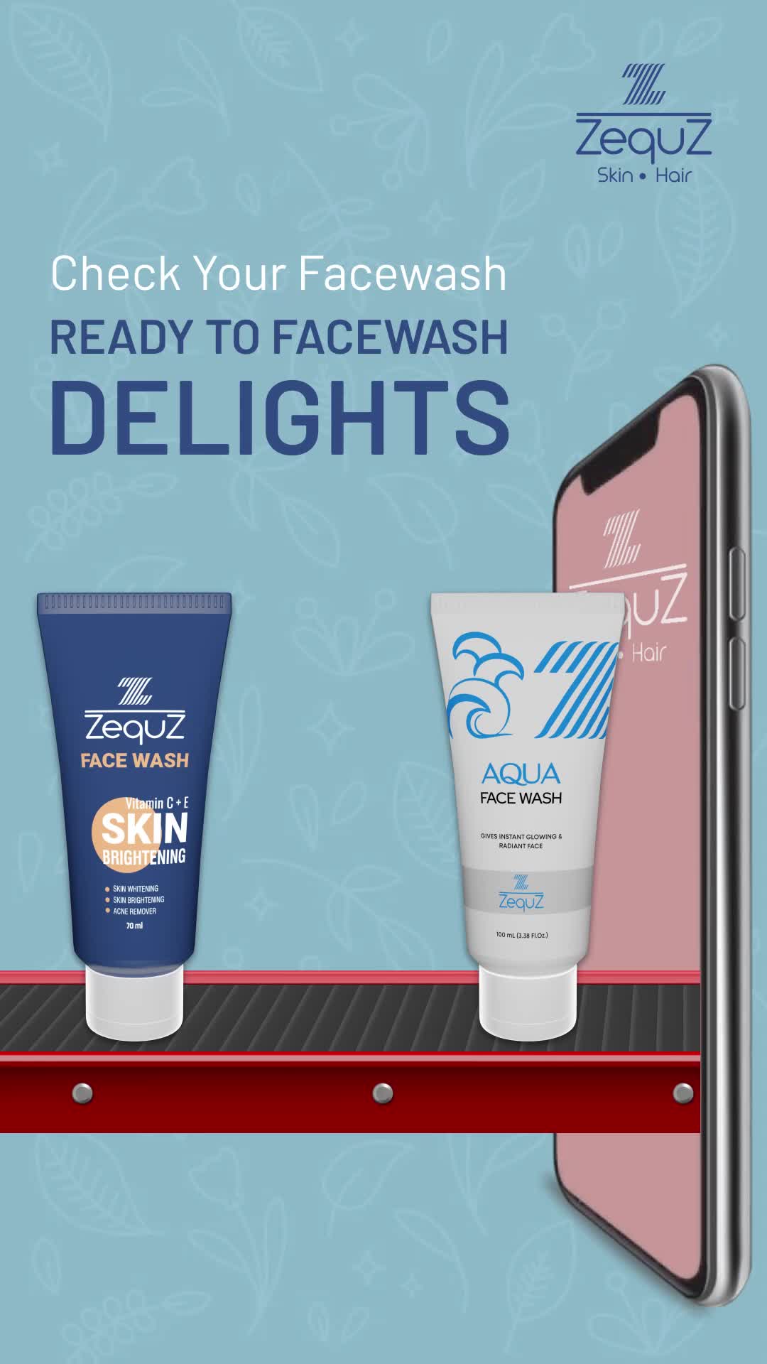 This may contain: an advertisement for face wash and facial care products on a shelf with the text, check your facewash ready to facewash delights