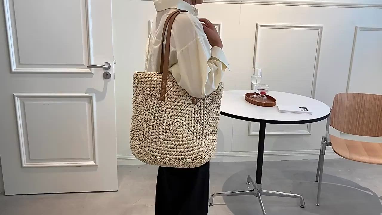 Patterned straw woven tote.  Great for tropical vacation.  New summer beach look. This stylish tote is perfect for those beachy days, crafted with quality straw for a strong and lightweight bag. With this patterned accessory, you can enjoy your summer days with your favorite outfit in confidence.