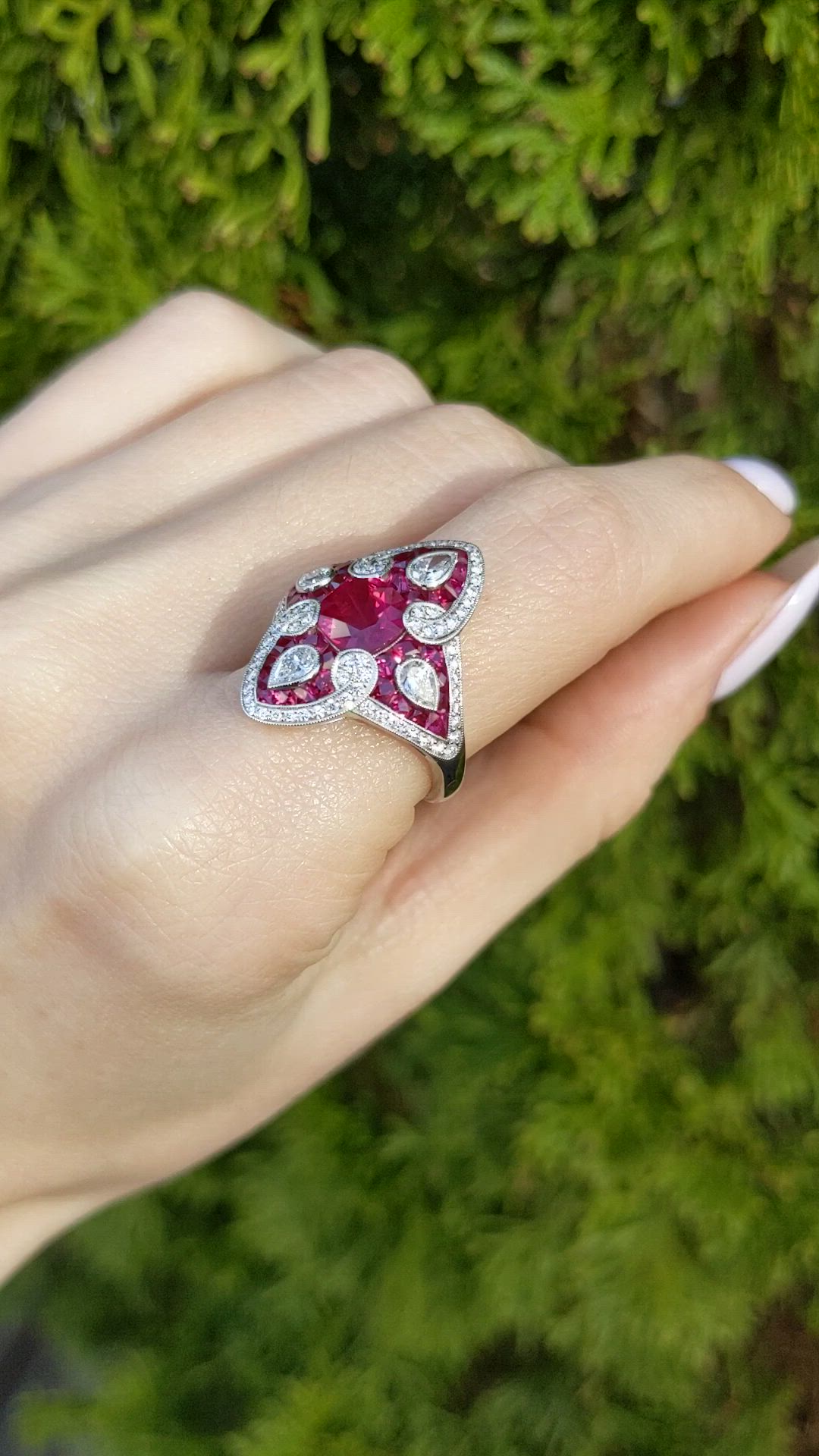 Princess shaped 1.50 carat ruby and diamond ring set in platinum 950.😍