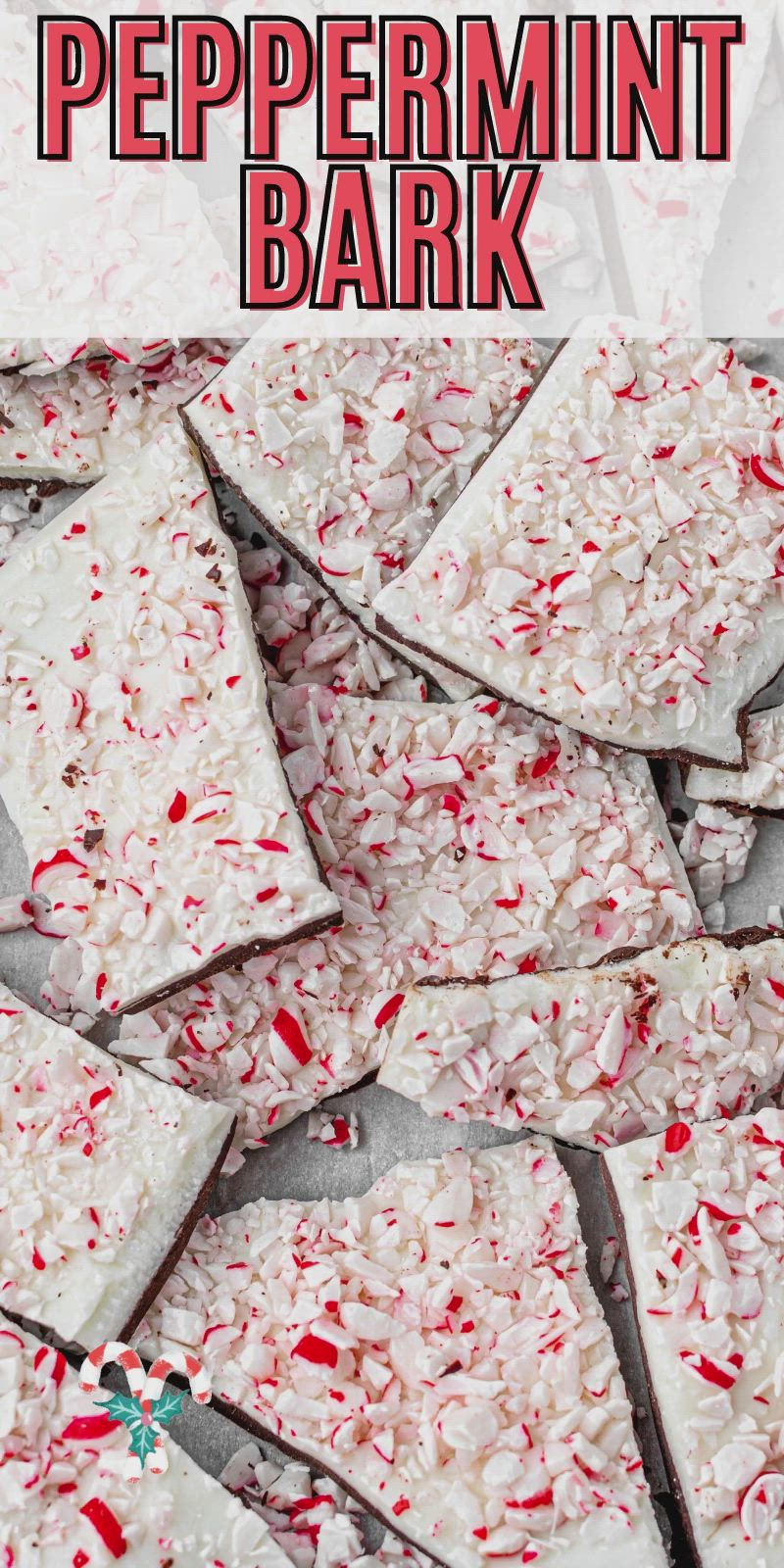 This may contain: white chocolate peppermint bark is cut into squares and stacked on top of each other