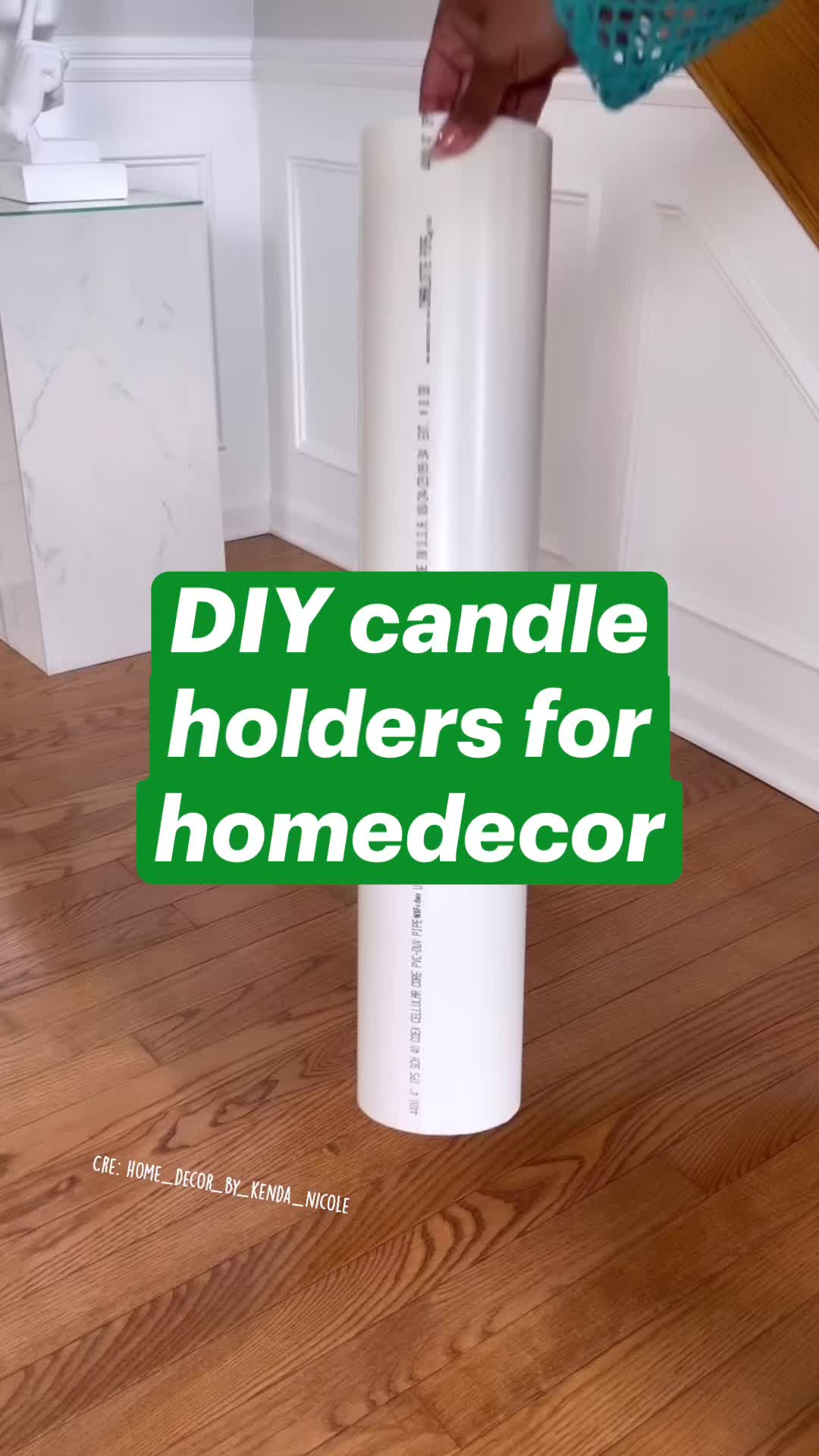 This may contain: a person is holding a candle holder in their hand and the words diy candle holders for home decor above it