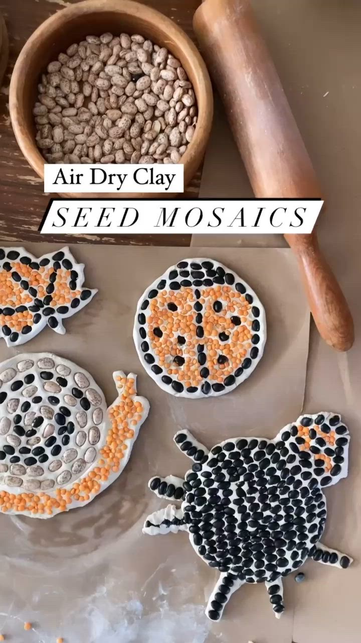 This may contain: some type of art that is made to look like sea animals and the words, air dry clay seed mosaics