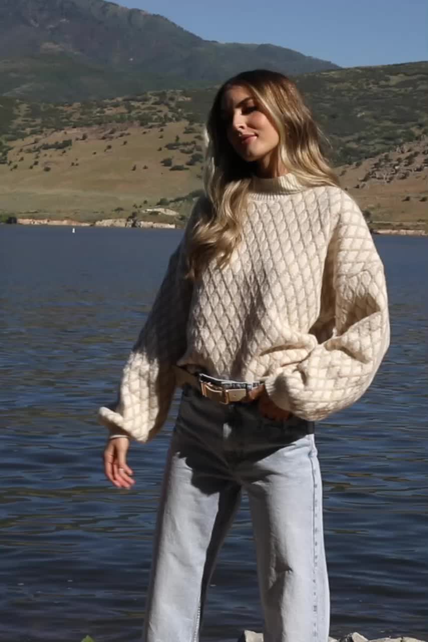 This contains an image of: Hendrix Diamond Knit Sweater | Taupe - 2XL