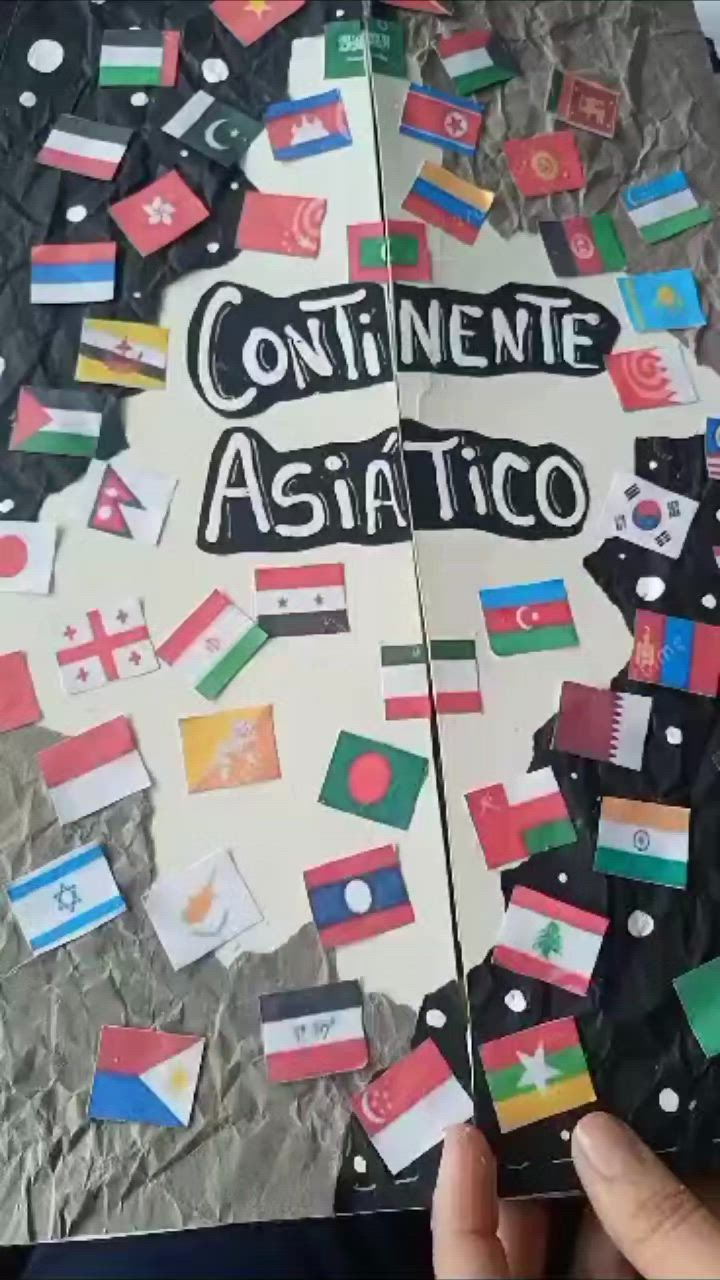 This may contain: someone is holding an open book with flags on it and the words continente astatco