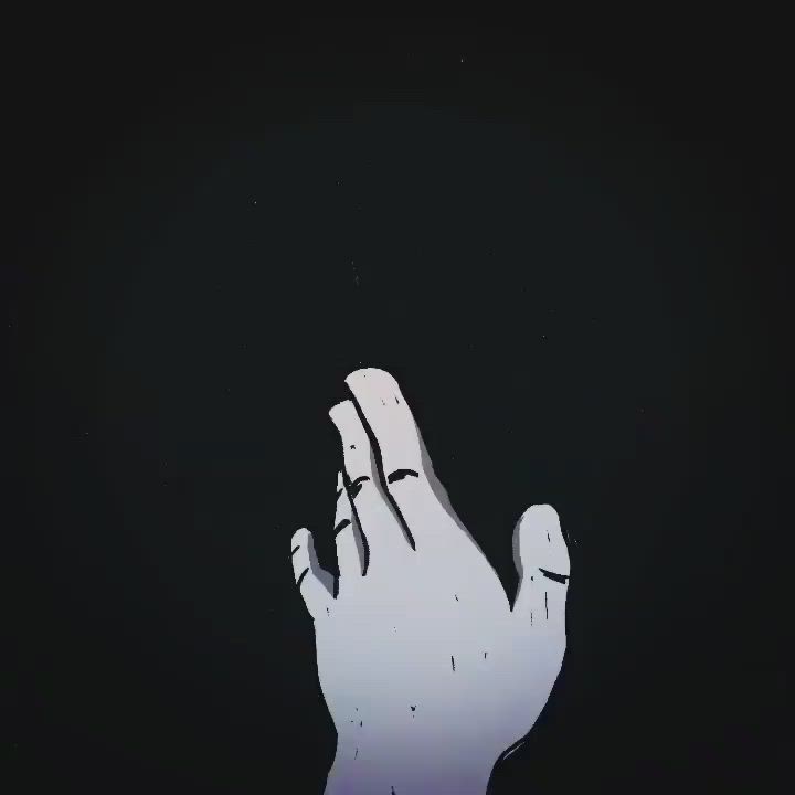 This may contain: a hand reaching up into the dark sky