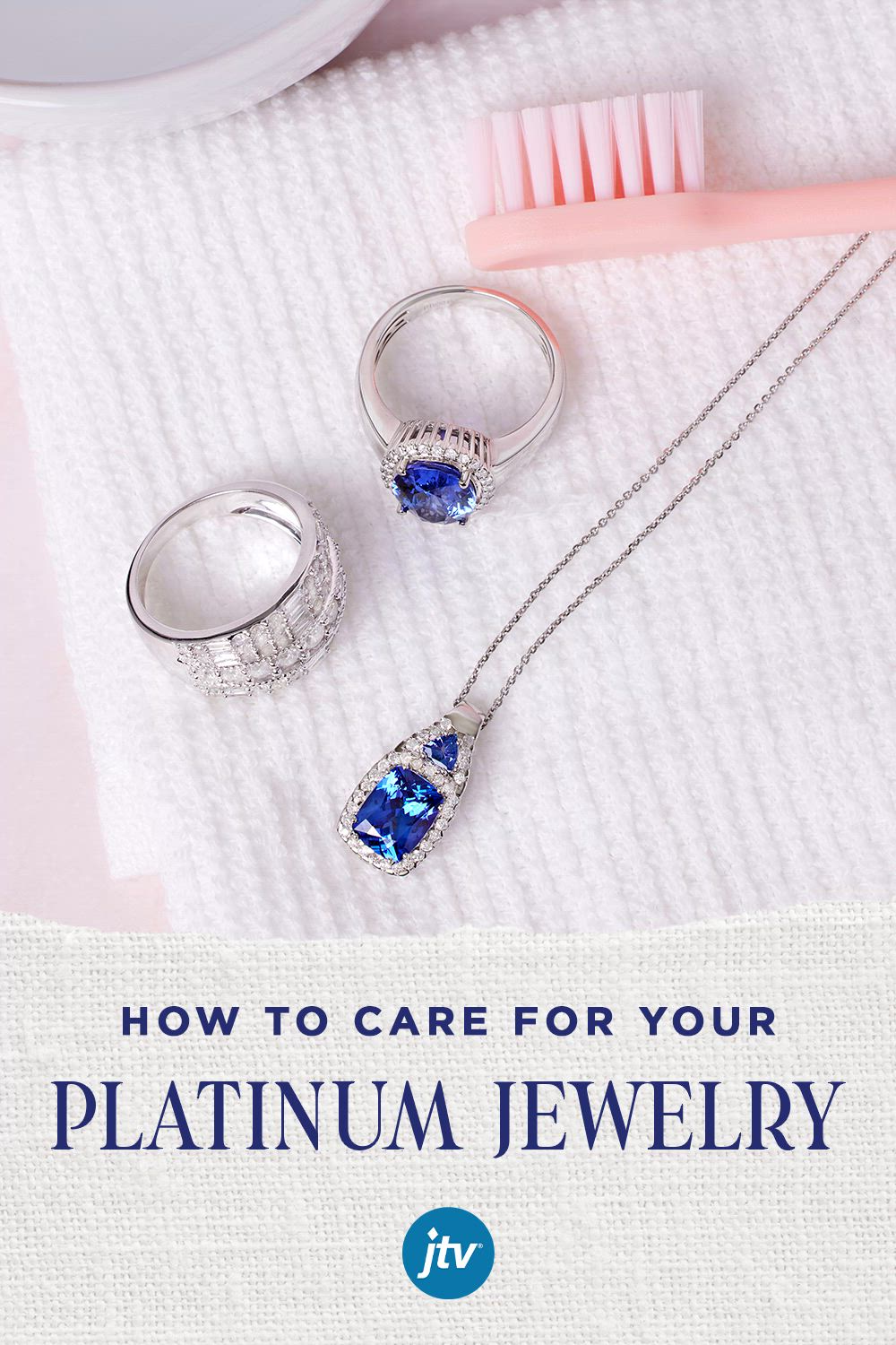 This may contain: jewelry with the title how to care for your platnum jewelry