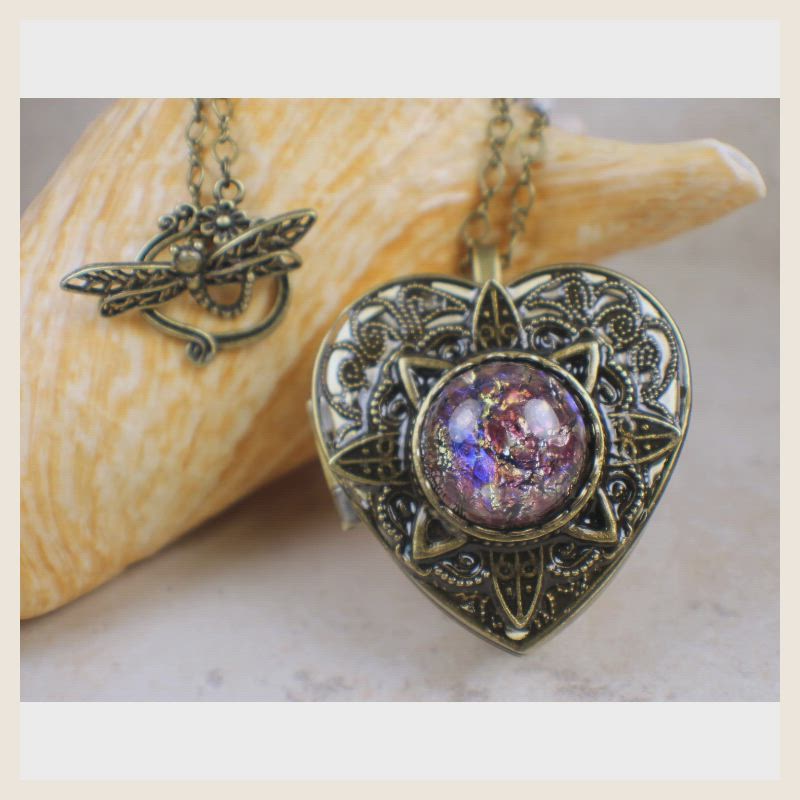 Amethyst Opal Music Box Locket #jewelry #Uniquehandmadegifts #charsfavoritethings #handmade #holidaygift