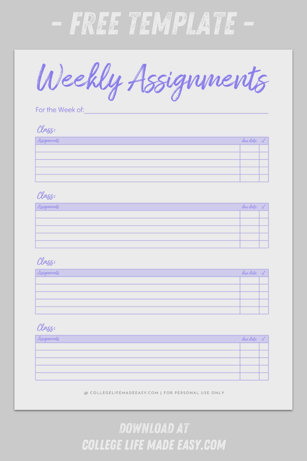 This may contain: the free printable weekly assignment form for students to use on their daily schedules