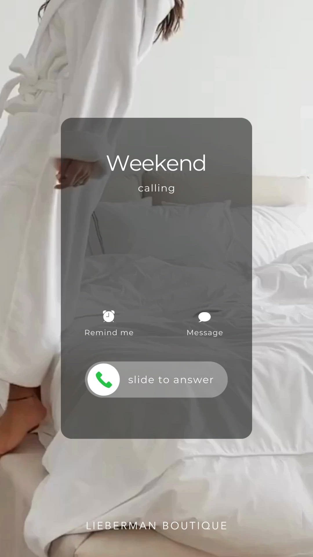 This may contain: a woman is laying in bed with her head on the pillow and texting, weekend calling