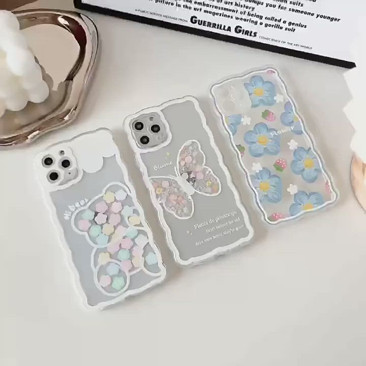 This contains: Wavy Edges Butterfly Flower Cute Phone Cases For iPhone 11 12 13 Pro Max Mini X Xs XR 7 8 Plus SE