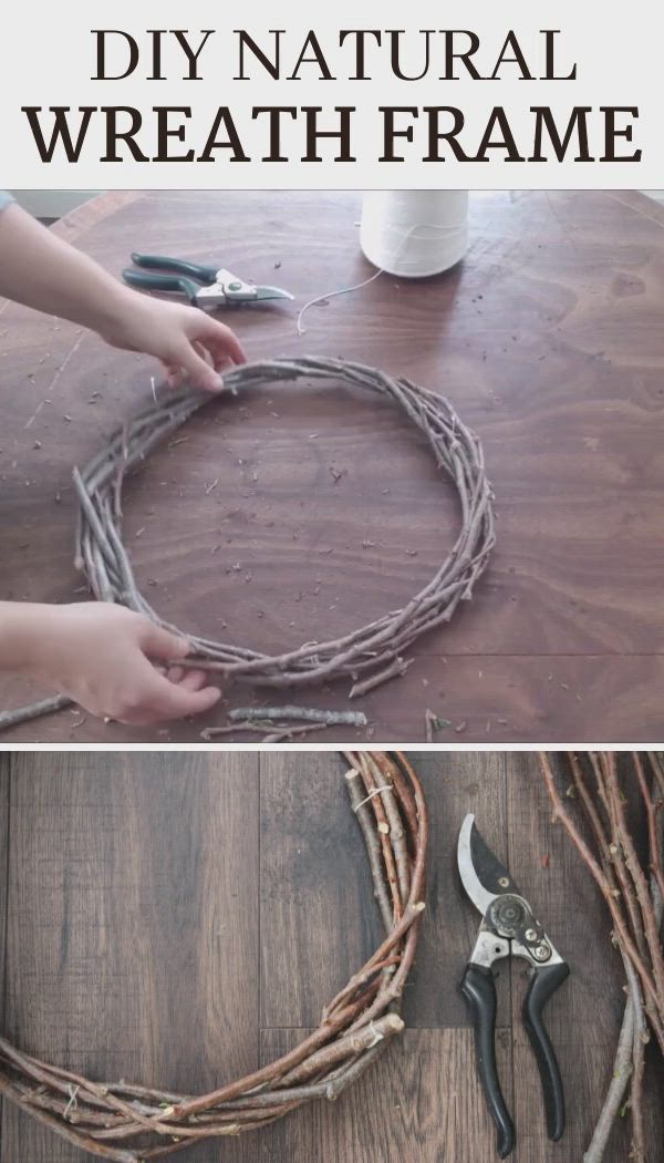 This may contain: diy natural wreath frame made from branches and twigs is an easy way to add some rustic charm to your home