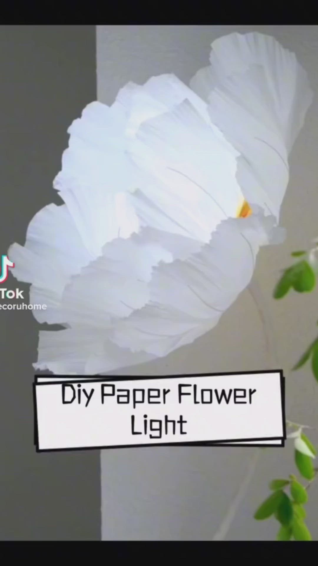 This may contain: a white flower with the words diy paper flower light on it's side