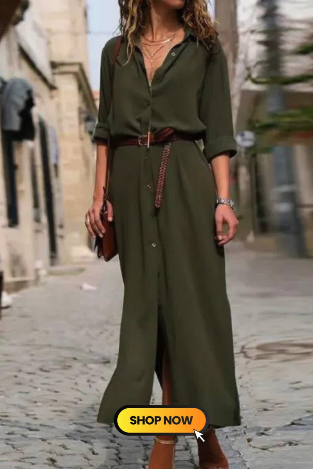 Solid Button Front Shirt Dress, Casual Long Sleeve Tie-waist Lapel Dress