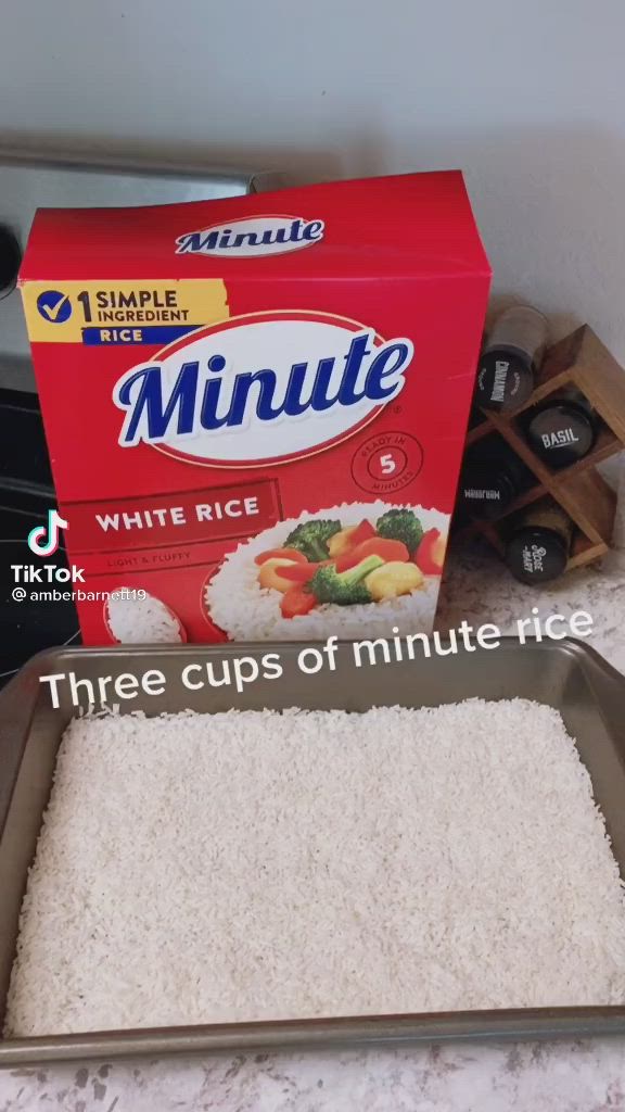 This may contain: a box of minute rice sitting on top of a counter next to other items