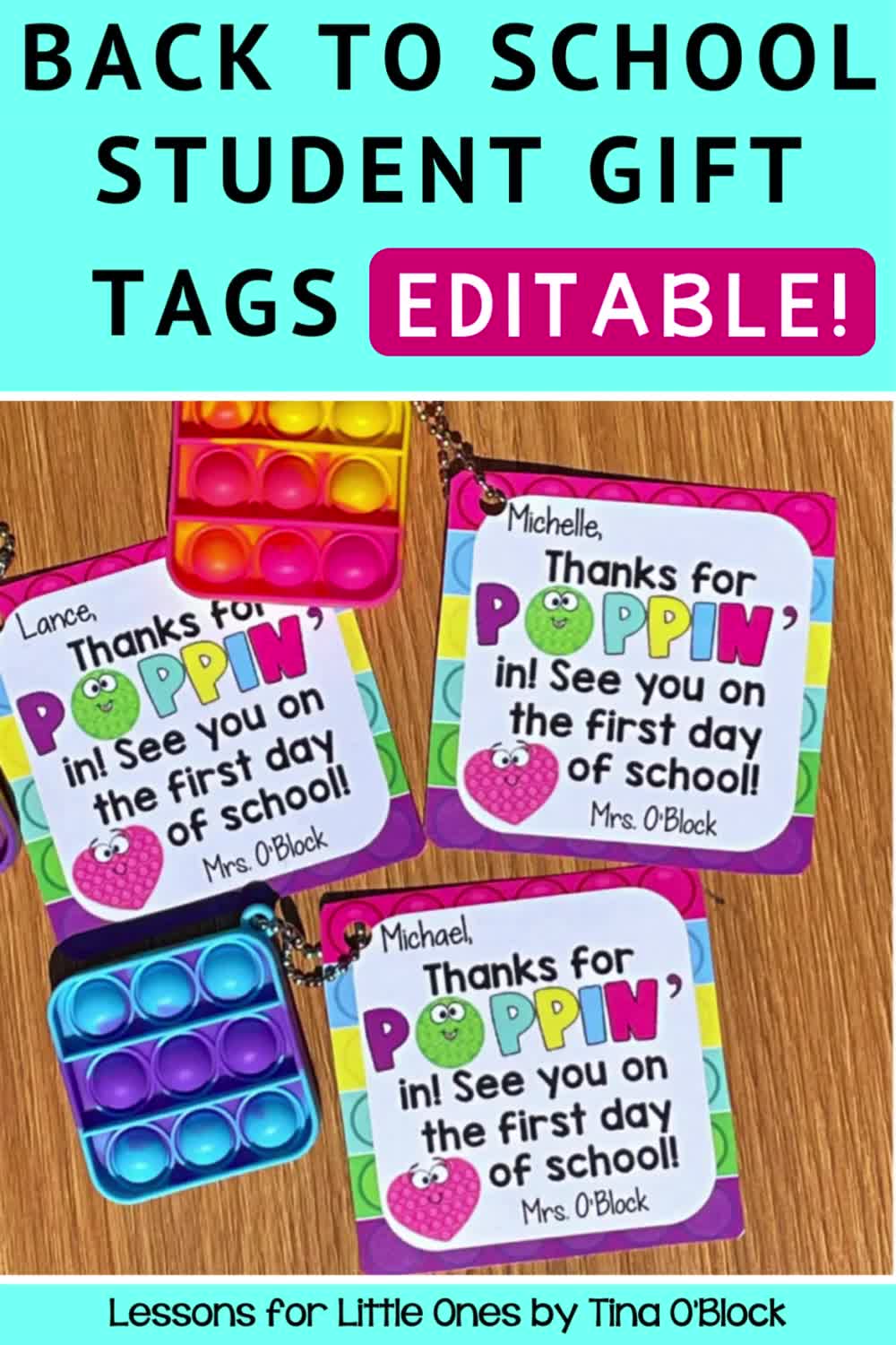 This may contain: back to school student gift tags with the words, thank you for their first day of school