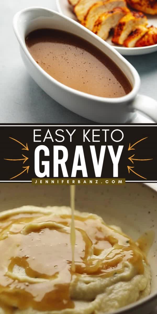 This contains: Want more simple sauce ideas? Learn how to make gravy without drippings! This low-carb turkey gravy will become one of your go-to side dish ideas. With an amazing color and flavor, this Easy Keto Gravy Recipe is the BEST!