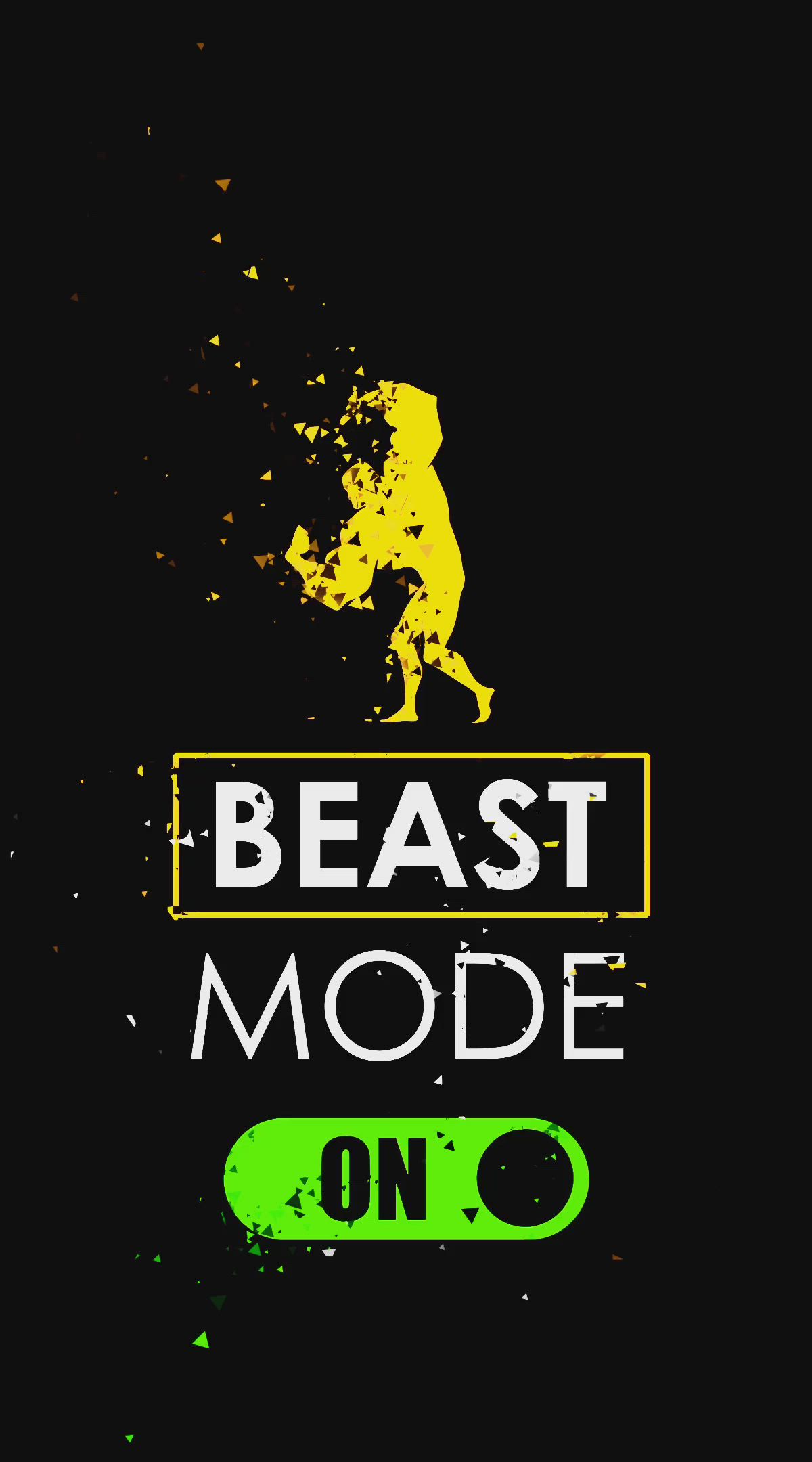 This may contain: the beast mode logo is displayed on a black background with green and yellow spray paint