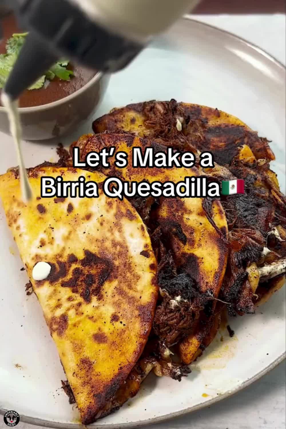 This may contain: there is a plate with some food on it and the words let's make a birifa quesadilla