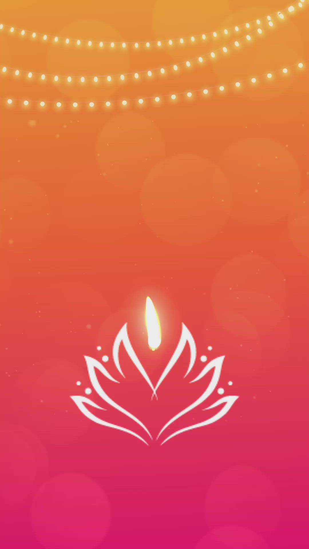 This may contain: an orange and pink background with lights on the top, and a white flower in the middle