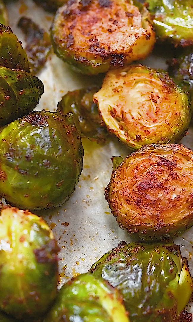 This may contain: the brussel sprouts are ready to be cooked on the stove top