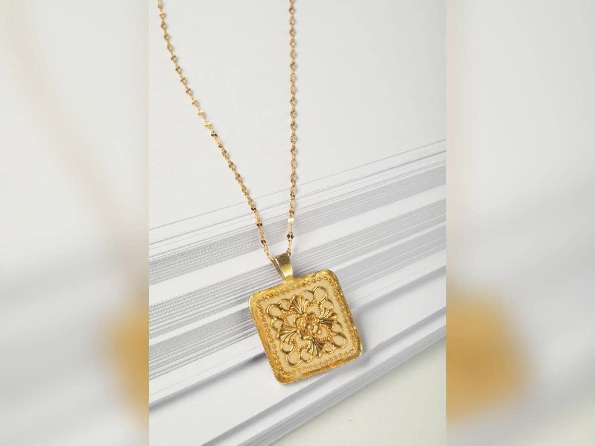 Ethnic Necklace, Gold Pendant Necklace, Bohemian Necklace, Ethnic Jewelry, Boho Bridal Jewelry, Square Necklace, Gold Silver Necklace, Women