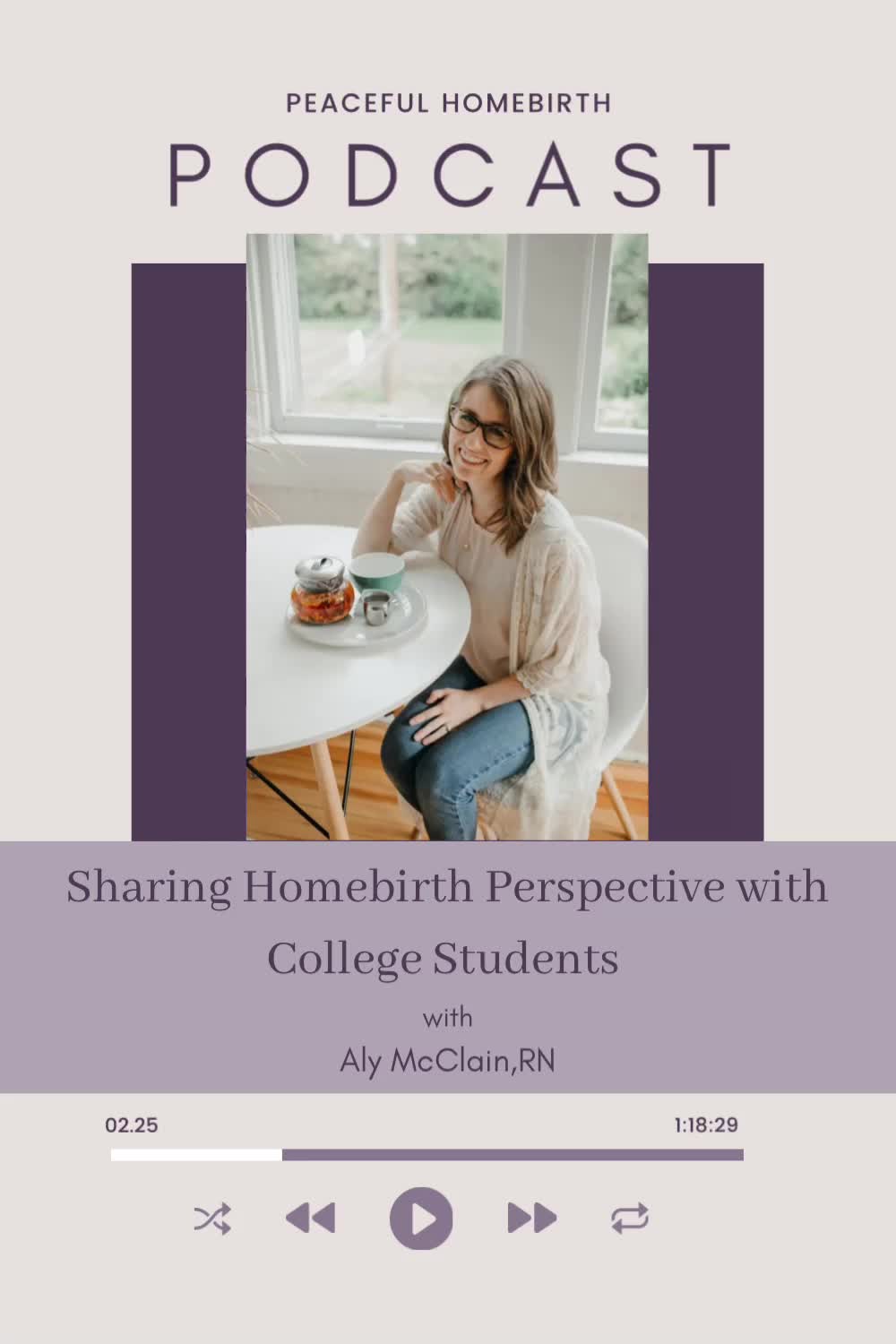 This may contain: a woman sitting at a table in front of a window with the words sharing home birth perspective