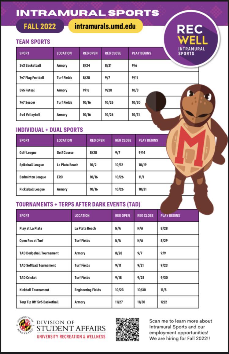 Fall 2022 Intramural Sports Schedule is Out Now! r/UMD