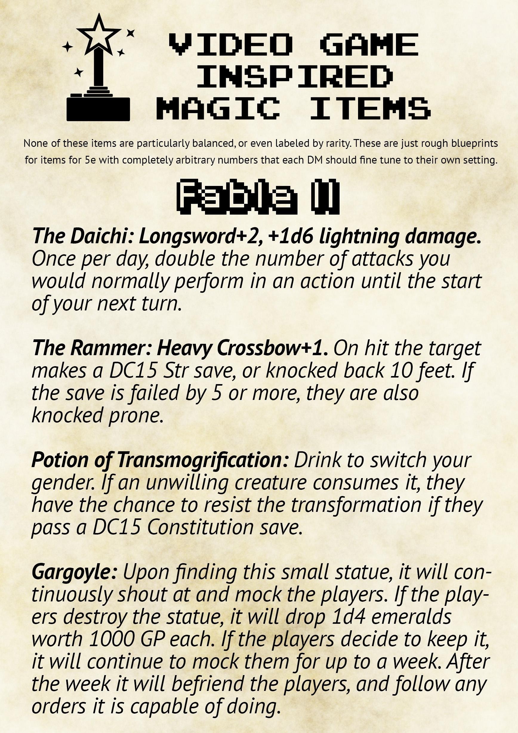 Video Game Inspired Magic Items: Fable 2 [OC] : r/DnD