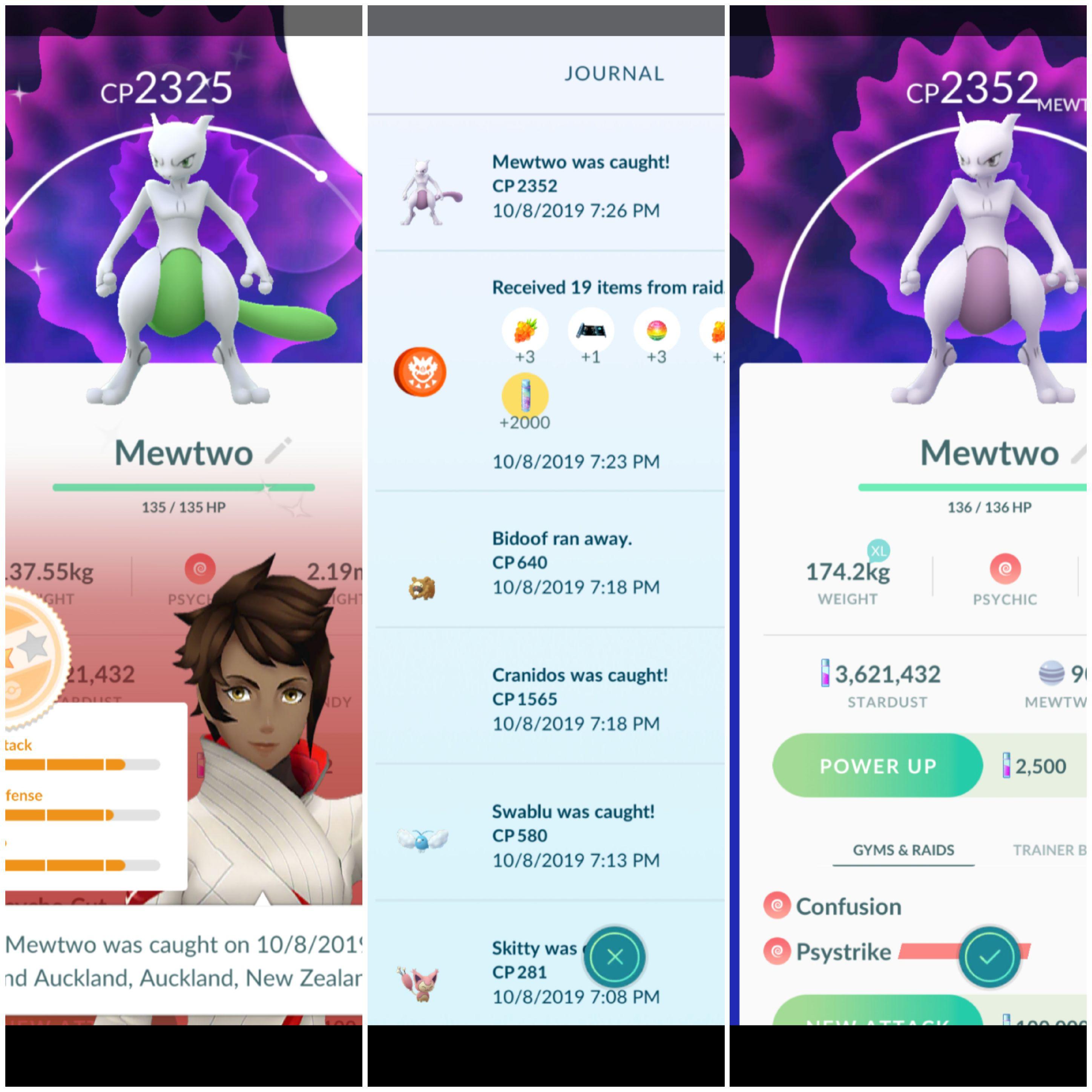 Shiny Mewtwo Confirmed For Raid Hour In Auckland New Zealand Mewtwo Caught After 7pm Still Has Psystrike You Can Get Up To 4 Free Passes Thesilphroad