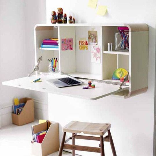 Folding wall-mounted desk.