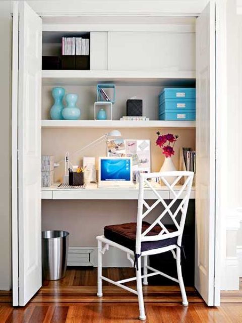 A desk hidden in a closet of your bedroom.