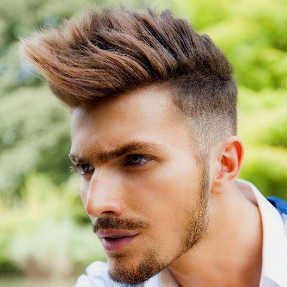 A spiked long faux hawk with fade requires styling and looks very rock-inspired.