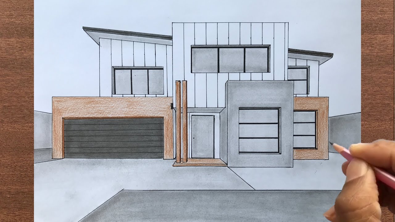 How to Draw a House in 1 Point Perspective - YouTube