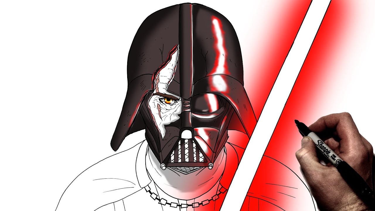 How To Draw Darth Vader (Cracked Helmet) | Step By Step | Star Wars ...