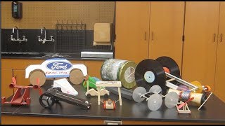 Rubber band powered cars, mousetrap car alternative/// Homemade Science with Bruce Yeany