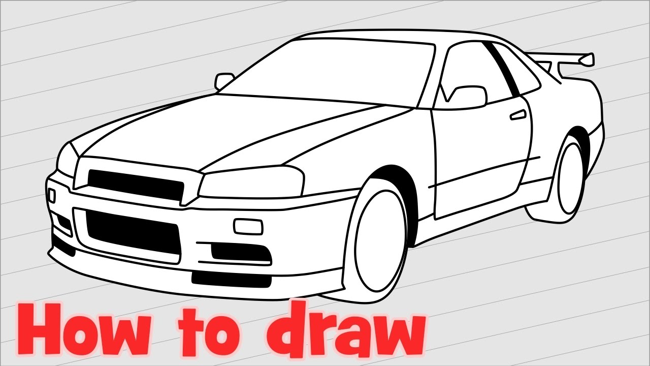 Drawing a car Nissan Skyline GTR R34 - YouTube