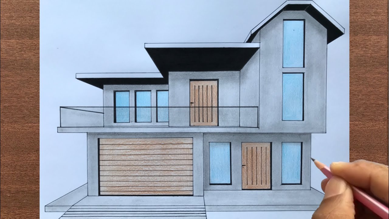 How to Draw a House in 1 Point Perspective - YouTube