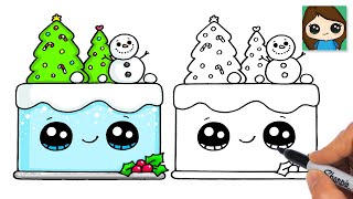 How to Draw a Winter Cake Christmas Holiday Cute Art